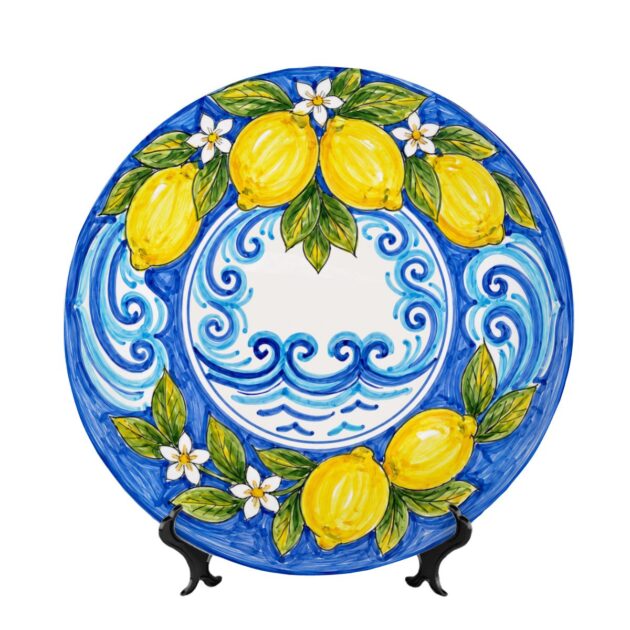 Italian Riviera Inspired By Coastal Display Plate Lemon Motif With An Artisan Hand Painted Effect