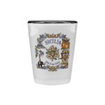 Inspired by Sicily Vibrant Trinacria and Mount Etna Design Ceramic Shot Glass Custom Italian Gift