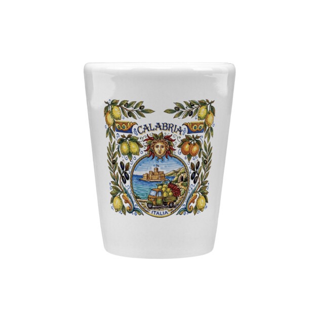 Italian Souvenir Inspired By Calabria Coast Ceramic Shot Glass Vintage Mediterranean Art Decor