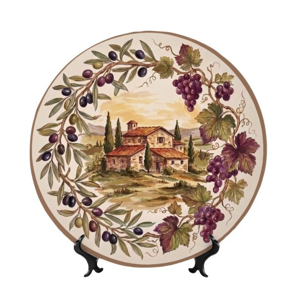 Tuscany Vineyard Inspired Display Plate | Olive & Grape Rustic Countryside Wall Decor