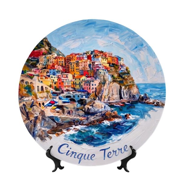 Cinque Terre Cliffside Village Plate: Mediterranean Ocean View Wall Art Accent