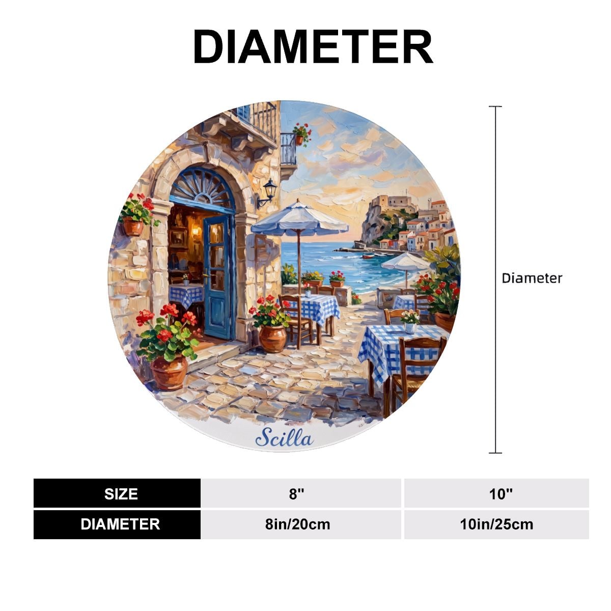 Scilla Coastal Village Display Plate – Mediterranean Café Scene Decorative Collector Plate - Image 14