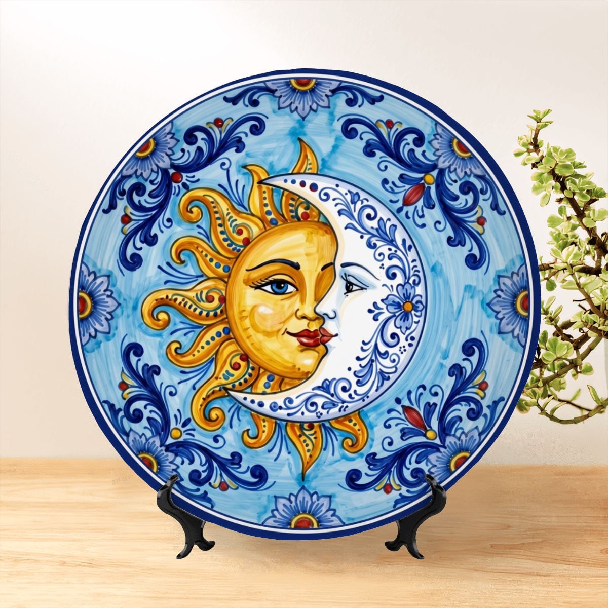 Ceramic Sun And Moon Display Plate Classic Coastal Majolica Art - Image 4