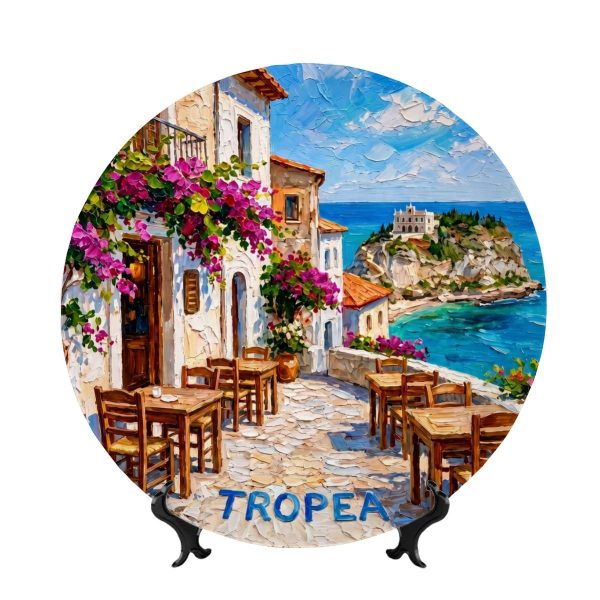 Tropea Italy Travel Souvenir Display Plate - Village and Sea View
