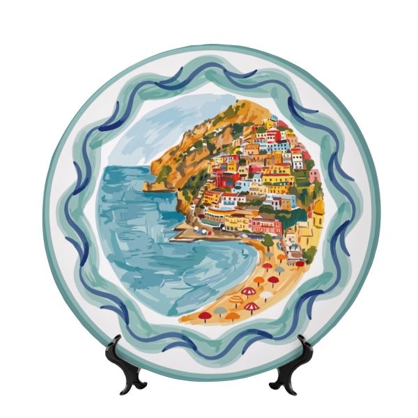 Scenic Ceramic Display Plate Inspired by Italian Riviera, Mediterranean Seaside Village Art Decor