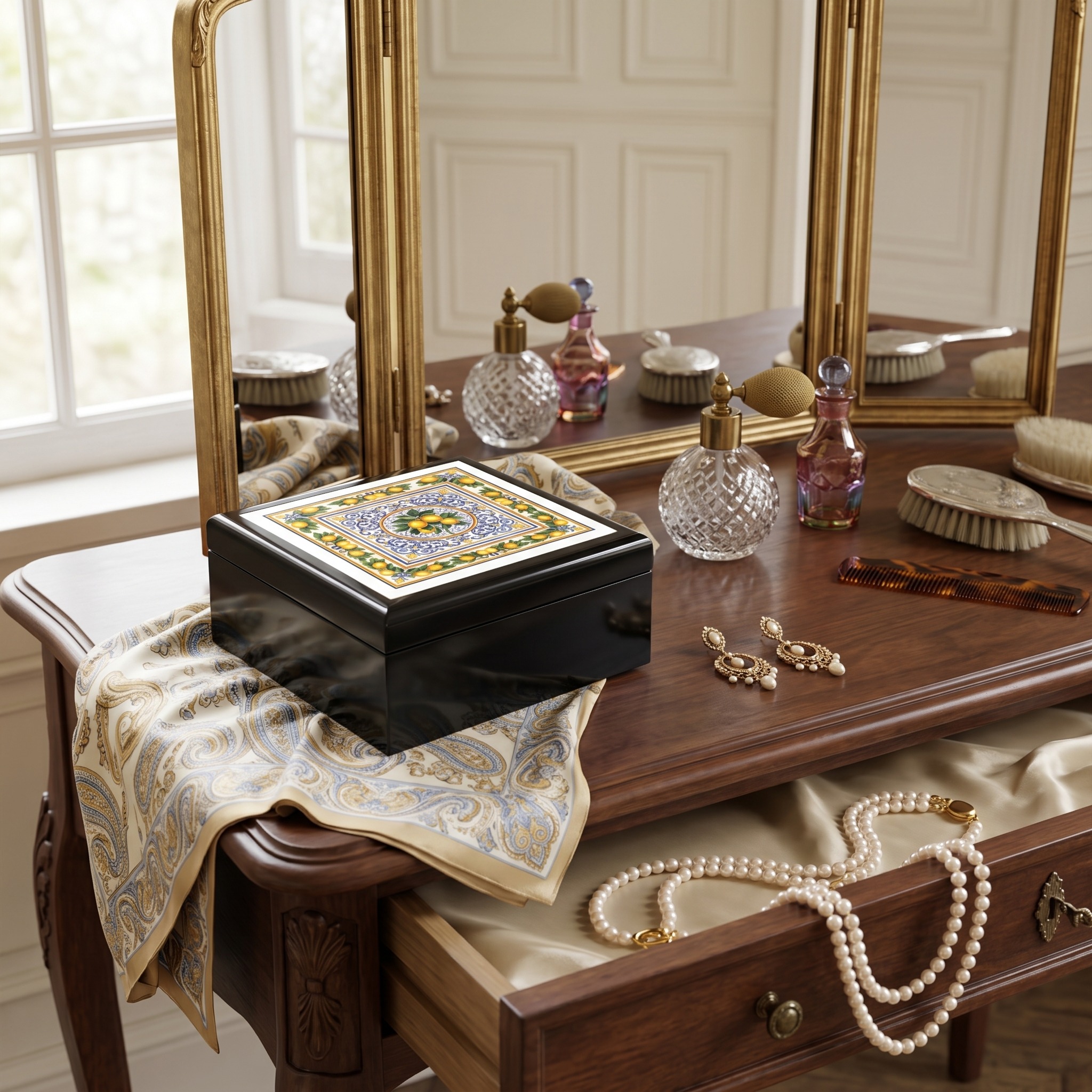 Amalfi Lemon Ceramic Top Jewelry Box Inspired By Coastal Italian Folk Art Keepsake Case - Image 7