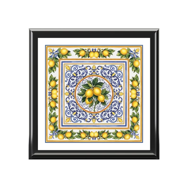 Amalfi Lemon Ceramic Top Jewelry Box Inspired By Coastal Italian Folk Art Keepsake Case