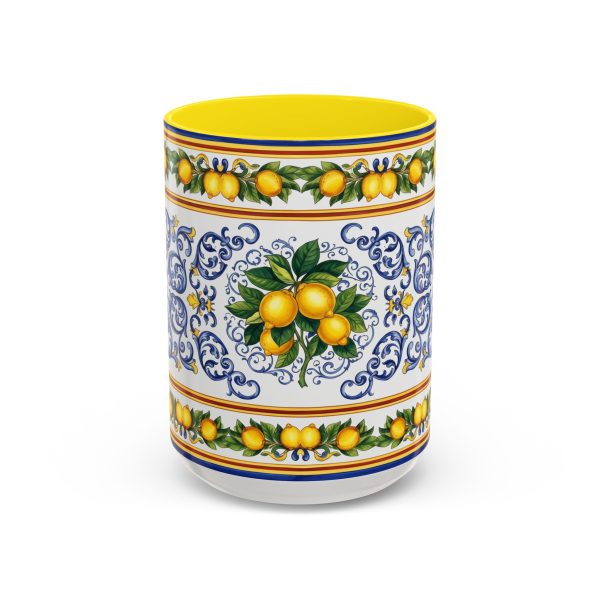 Ceramic Lemon Mug Inspired by Amalfi Coast Majolica Tile Pattern Italian Style Drinkware Gift