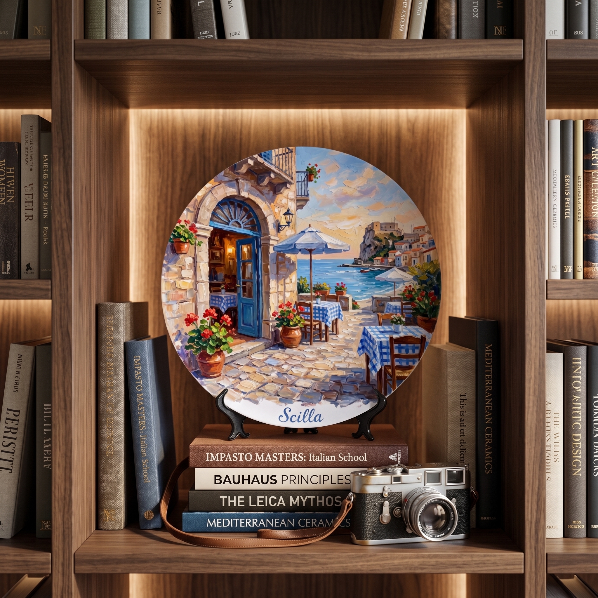 Scilla Coastal Village Display Plate – Mediterranean Café Scene Decorative Collector Plate - Image 5