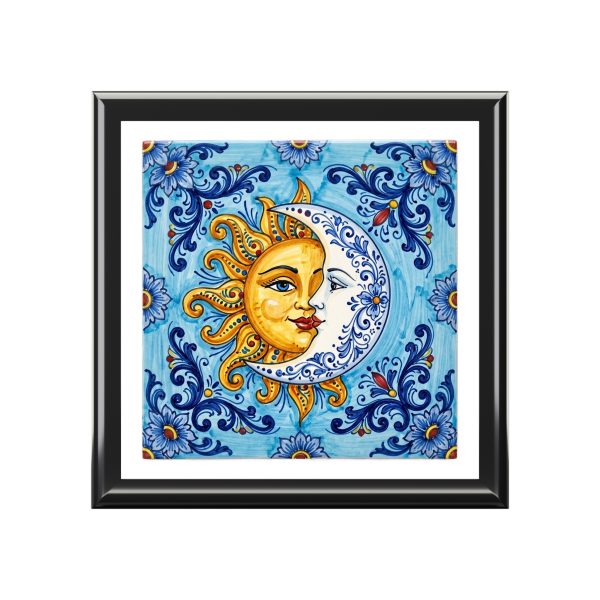 Celestial Sun And Moon Keepsake Box Inspired By Mediterranean Majolica Ceramic Tile Aesthetic