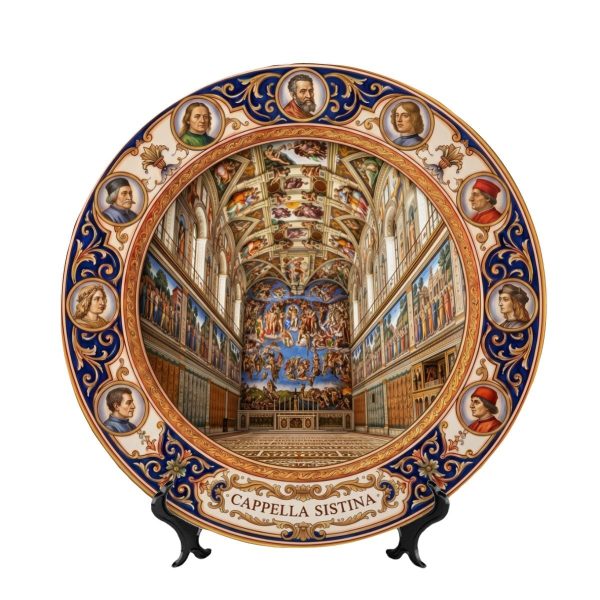 Renaissance Art Sistine Chapel Decorative Display Plate with Creators Portraits