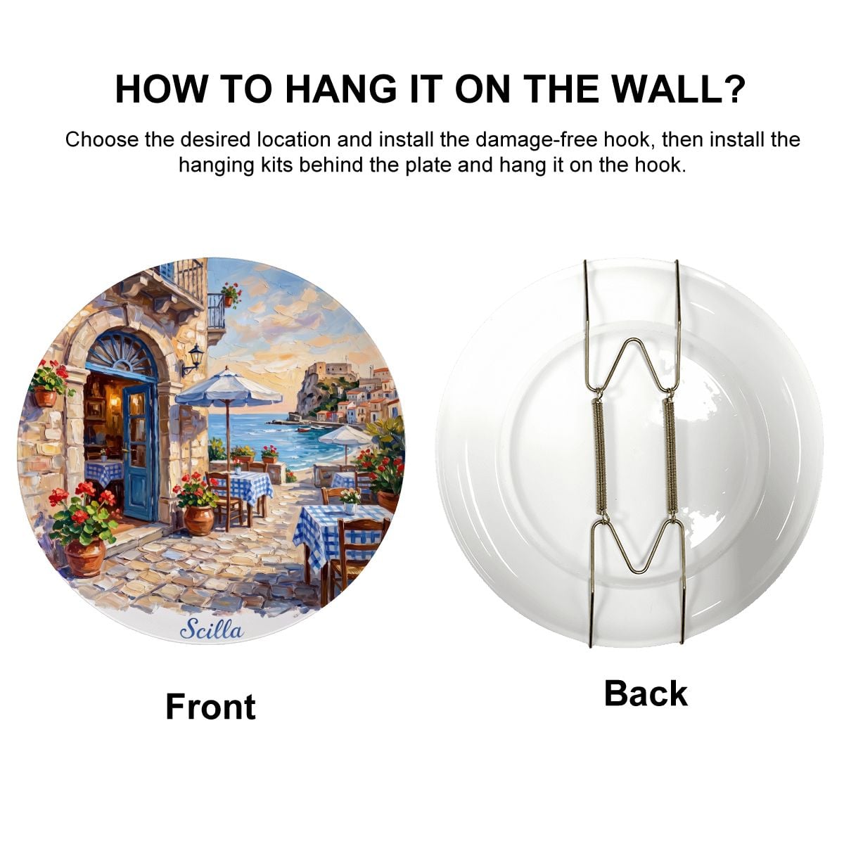 Scilla Coastal Village Display Plate – Mediterranean Café Scene Decorative Collector Plate - Image 16
