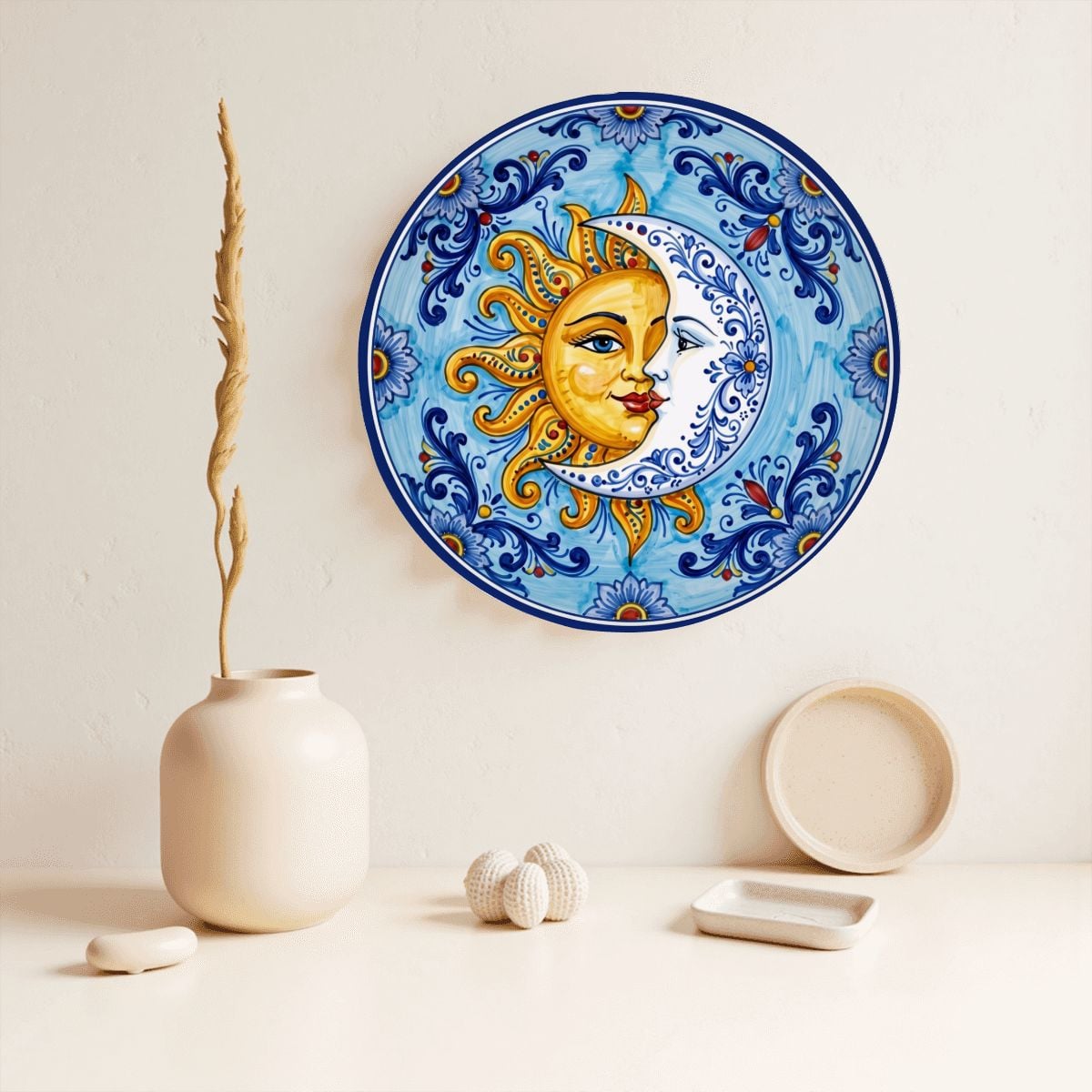 Ceramic Sun And Moon Display Plate Classic Coastal Majolica Art - Image 3