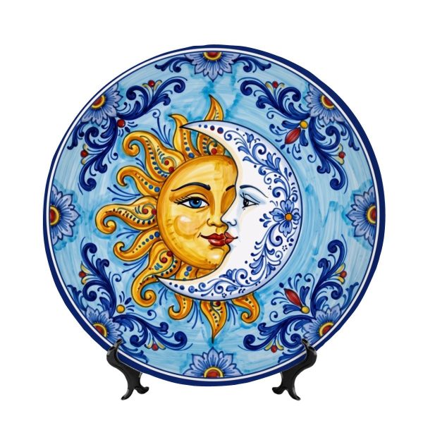 Ceramic Sun And Moon Display Plate Classic Coastal Majolica Art
