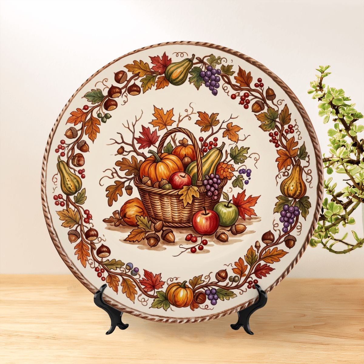 Decorative Plate Tuscan Countryside Ceramic Display Plate Featuring Fruit Basket Motif - Image 2