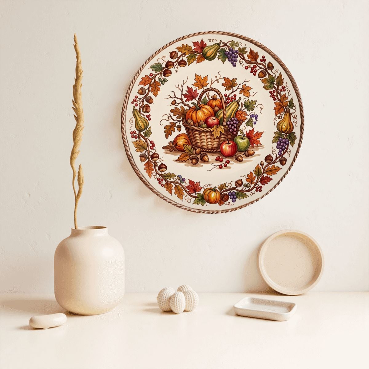Decorative Plate Tuscan Countryside Ceramic Display Plate Featuring Fruit Basket Motif - Image 9