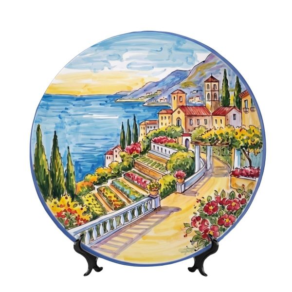 Italian Coastal Scenic Display Plate Ravello Terrace View Ceramic Style Mediterranean Home Decor
