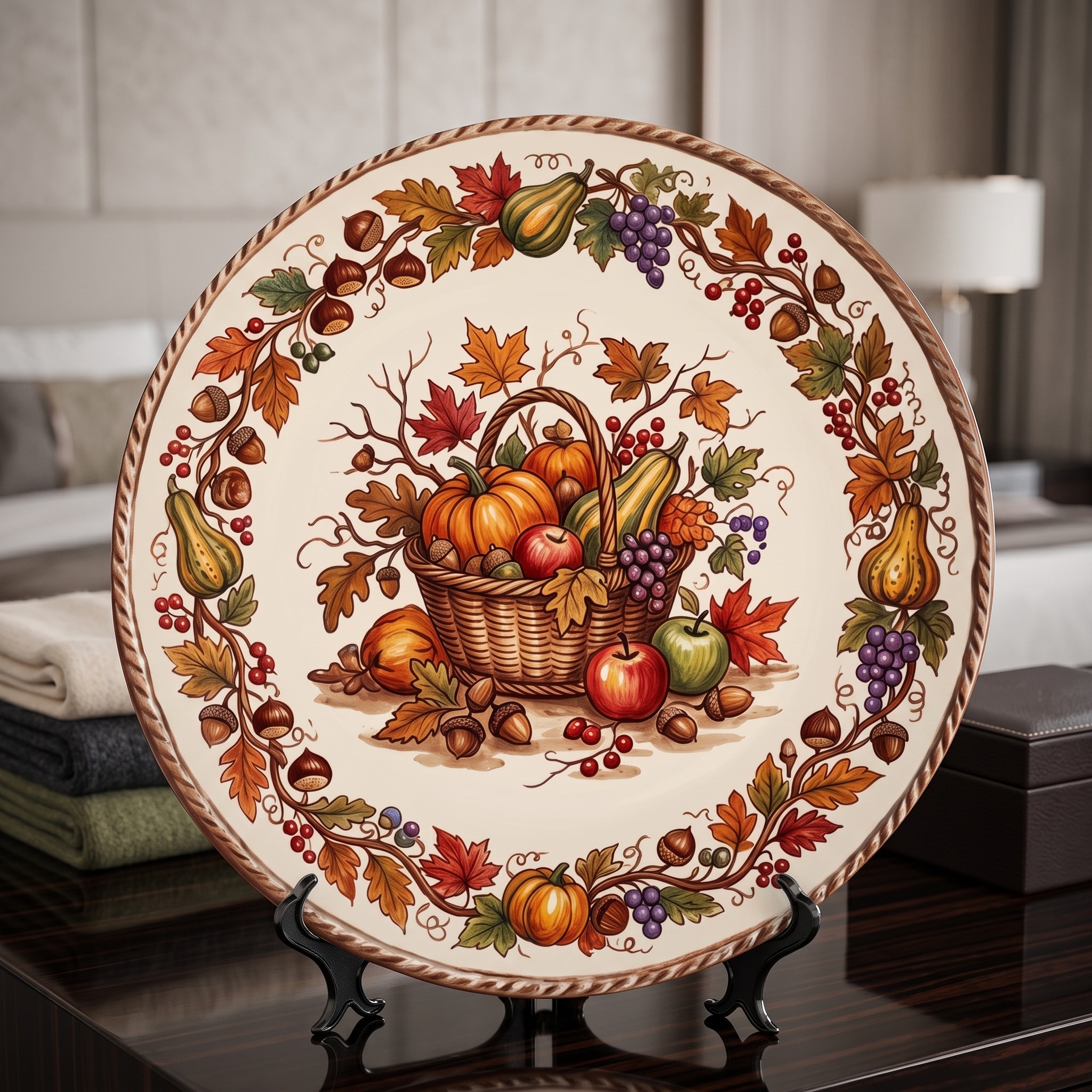 Decorative Plate Tuscan Countryside Ceramic Display Plate Featuring Fruit Basket Motif - Image 10