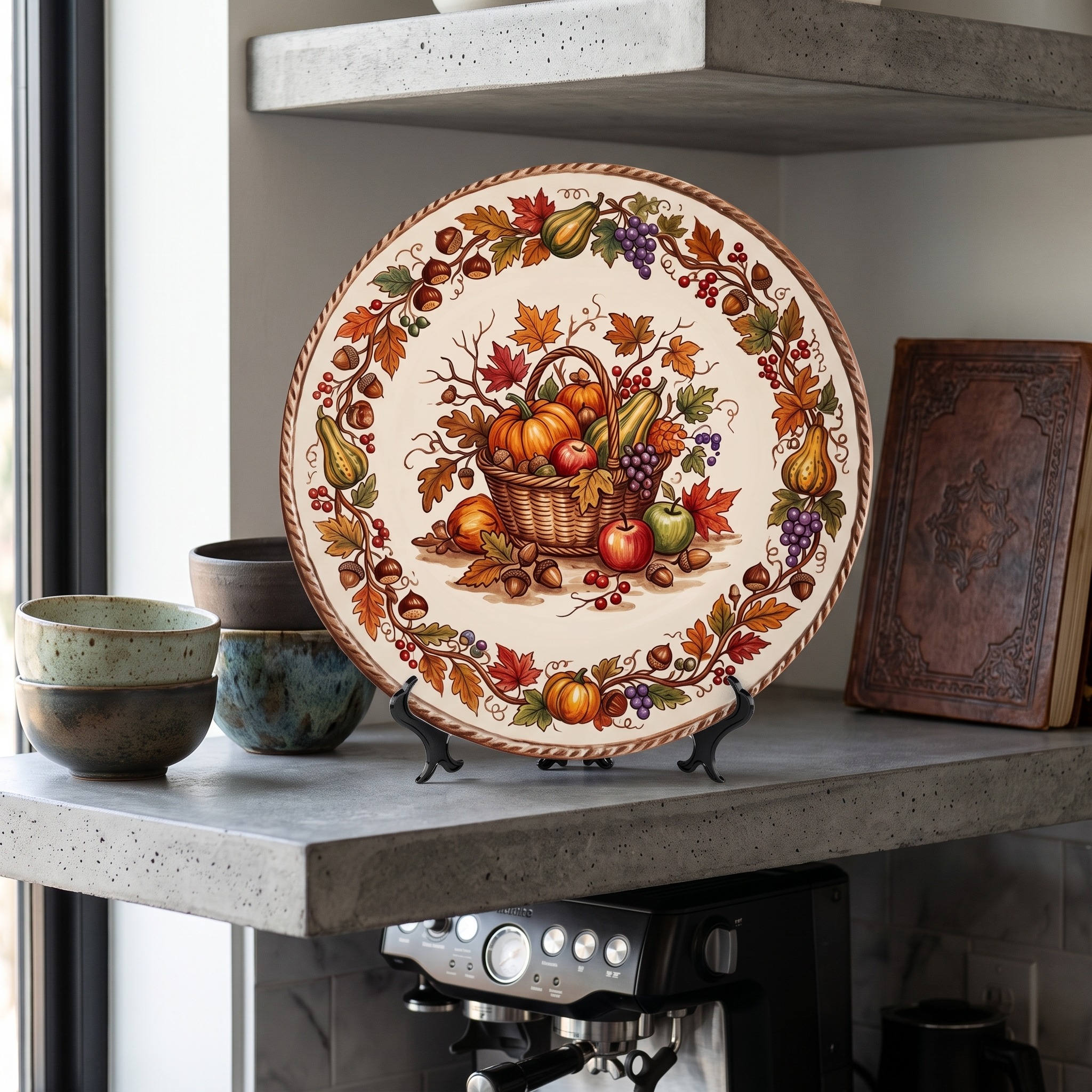 Decorative Plate Tuscan Countryside Ceramic Display Plate Featuring Fruit Basket Motif - Image 11