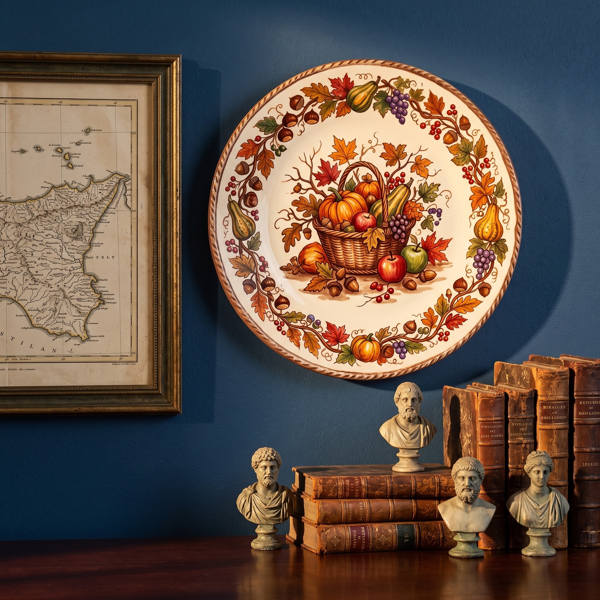 Decorative Plate Tuscan Countryside Ceramic Display Plate Featuring Fruit Basket Motif - Image 13