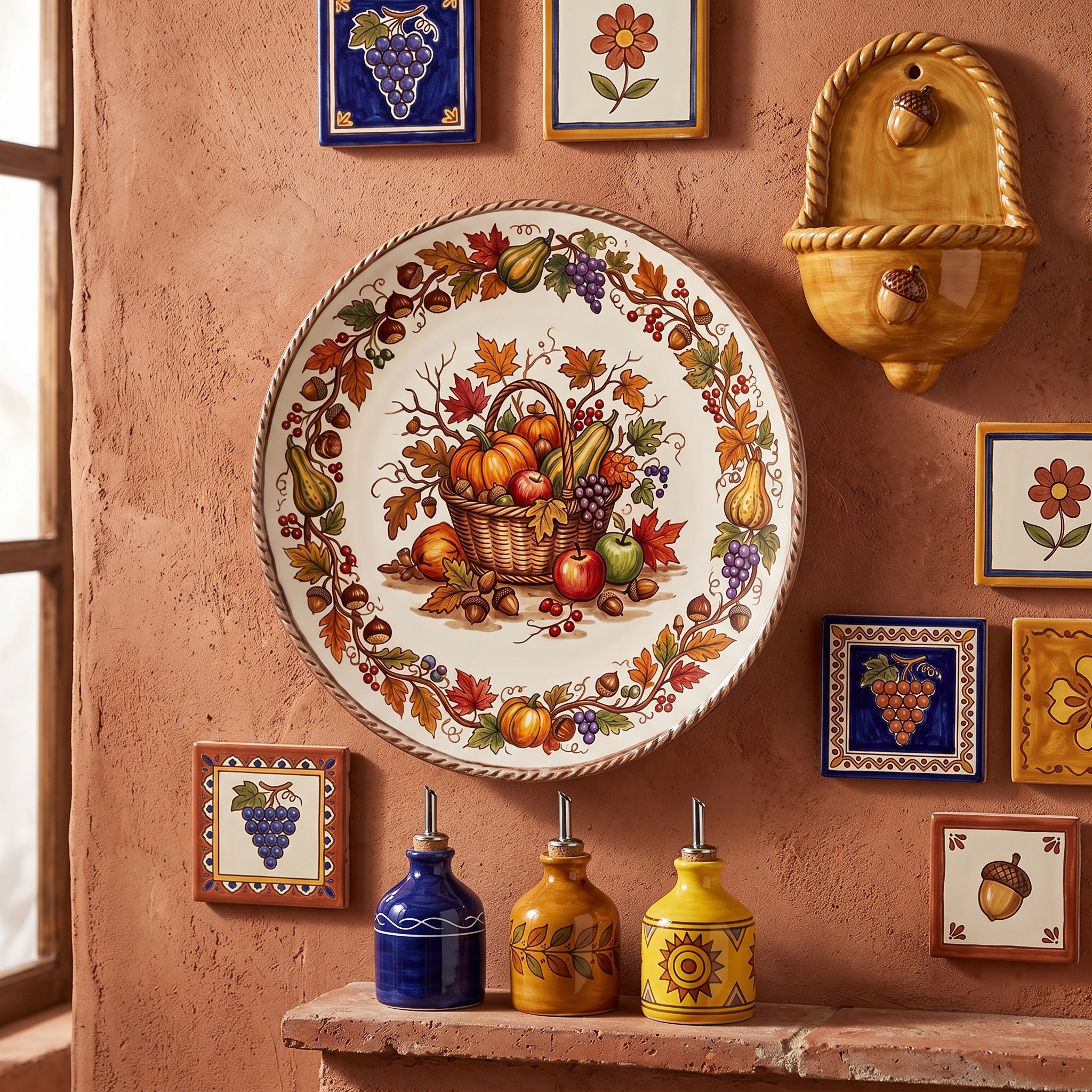 Decorative Plate Tuscan Countryside Ceramic Display Plate Featuring Fruit Basket Motif - Image 14