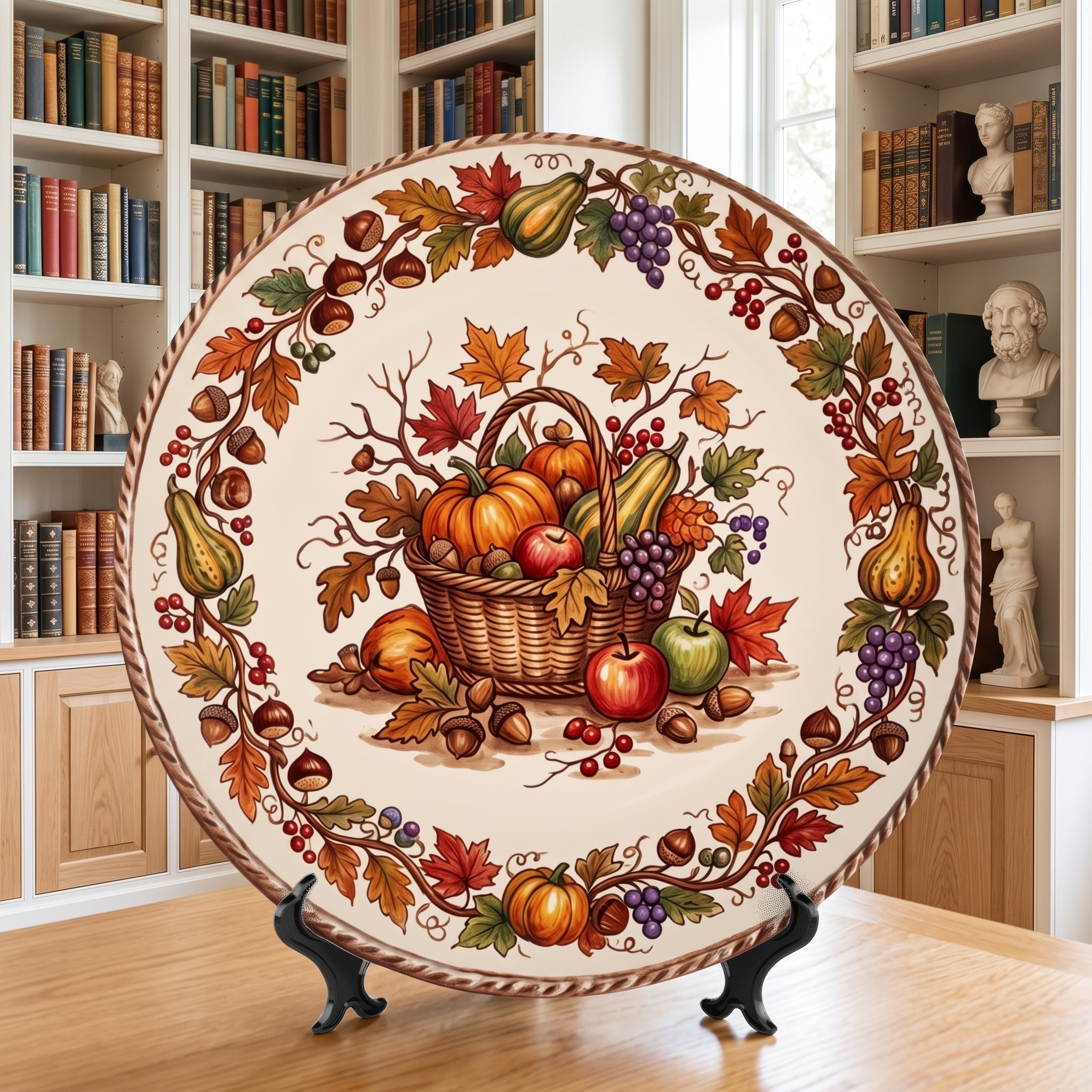Decorative Plate Tuscan Countryside Ceramic Display Plate Featuring Fruit Basket Motif - Image 4
