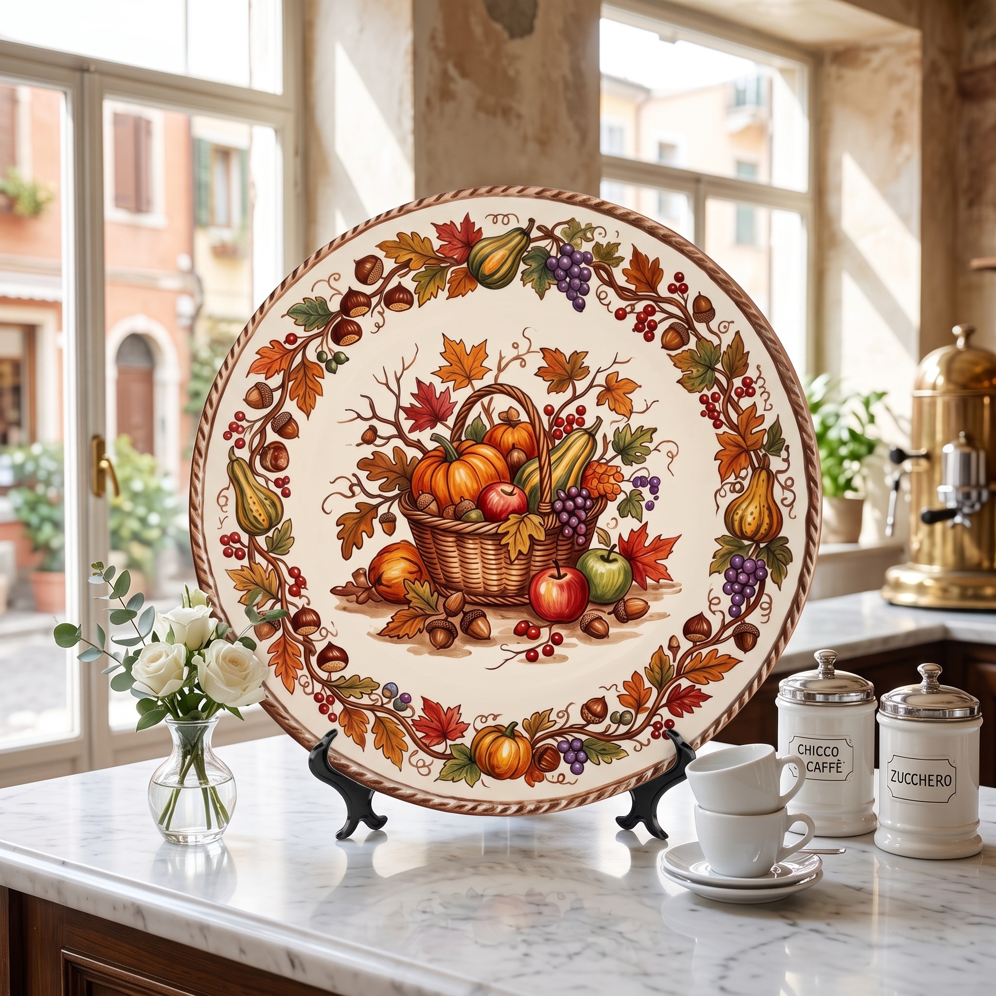Decorative Plate Tuscan Countryside Ceramic Display Plate Featuring Fruit Basket Motif - Image 5