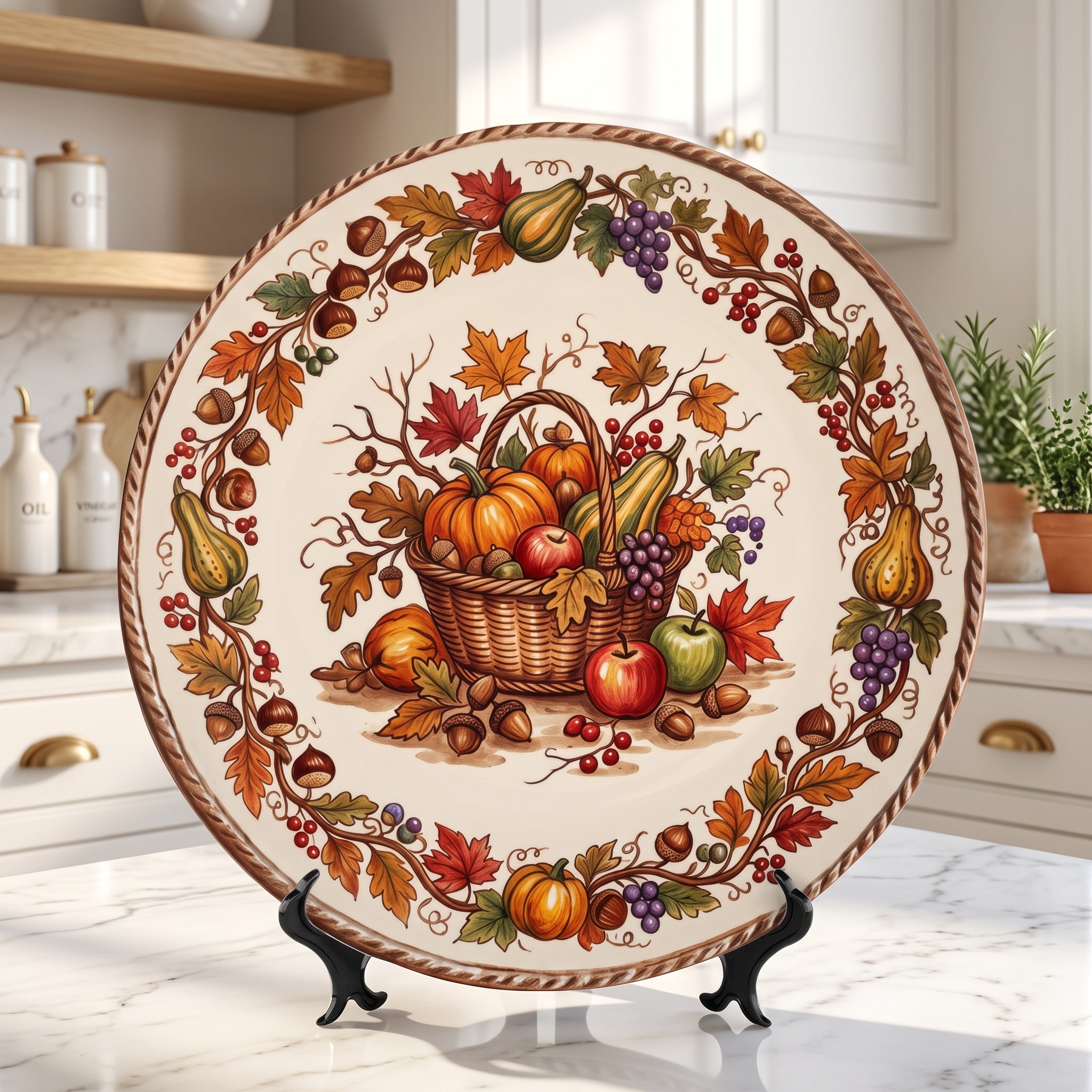 Decorative Plate Tuscan Countryside Ceramic Display Plate Featuring Fruit Basket Motif - Image 8