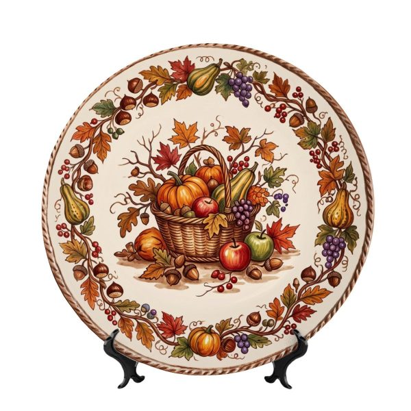 Decorative Plate Tuscan Countryside Ceramic Display Plate Featuring Fruit Basket Motif