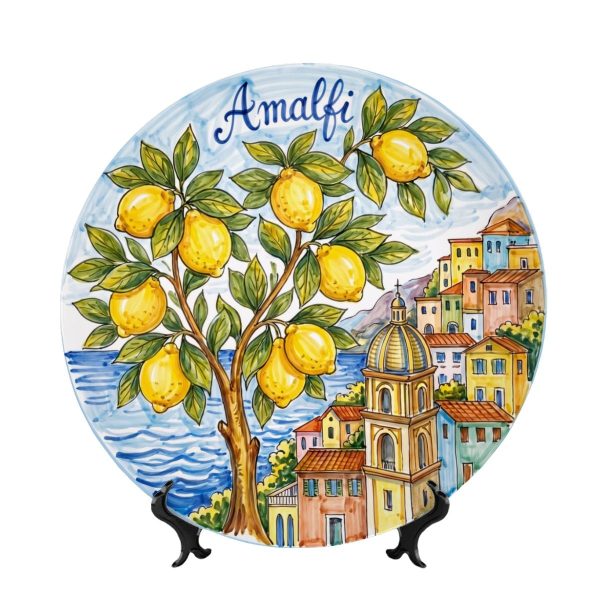Amalfi Coast Lemon Tree Decorative Ceramic Style Display Plate Yellow Citrus Summer Home Decor Art
