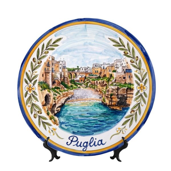 Puglia Coastal Cliffs Decorative Display Plate Blue Water Seascape Accent Piece For Wall Decor