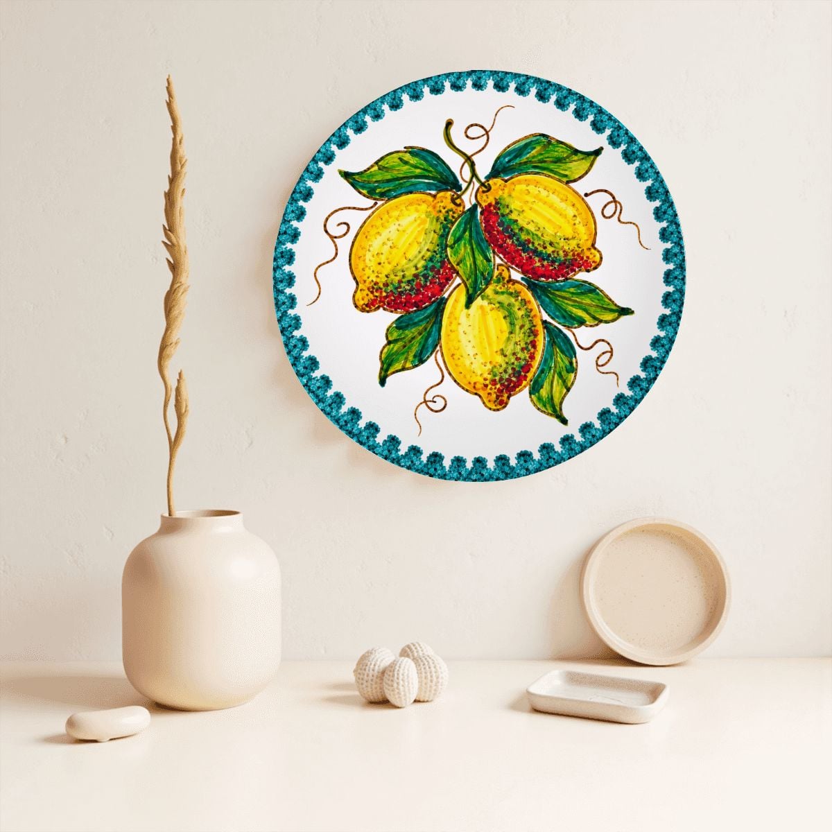 Majolica Inspired Lemon Decorative Plate Citrus Fruit Wall Hanging Home Decor Piece - Image 3