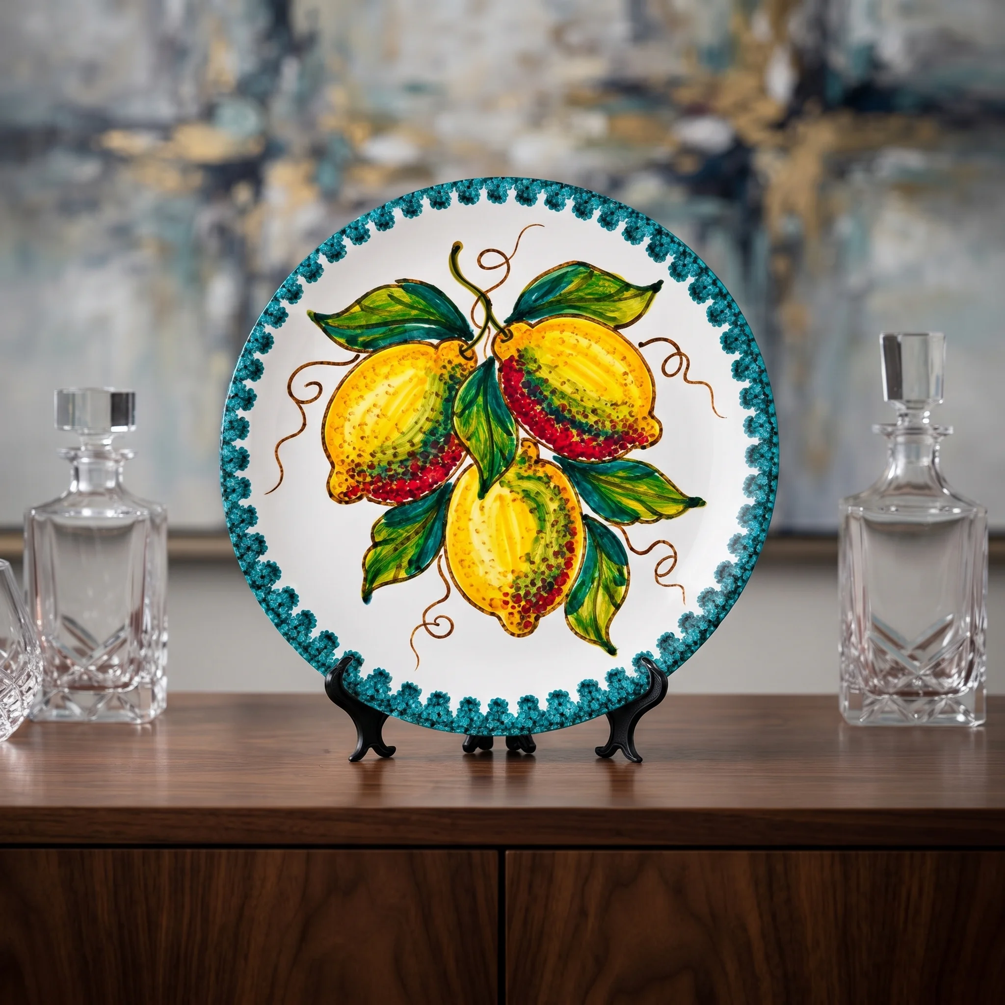 Majolica Inspired Lemon Decorative Plate Citrus Fruit Wall Hanging Home Decor Piece - Image 4