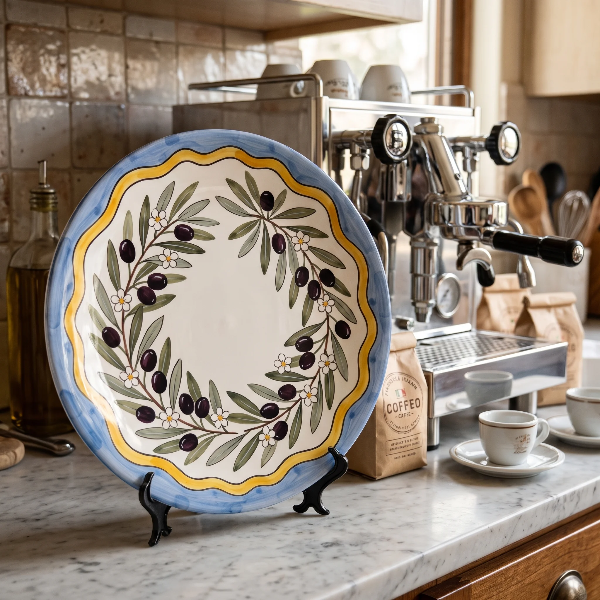 Olive Branch Decorative Display Plate Italian Countryside Aesthetic Tabletop Centerpiece Home Accent - Image 5