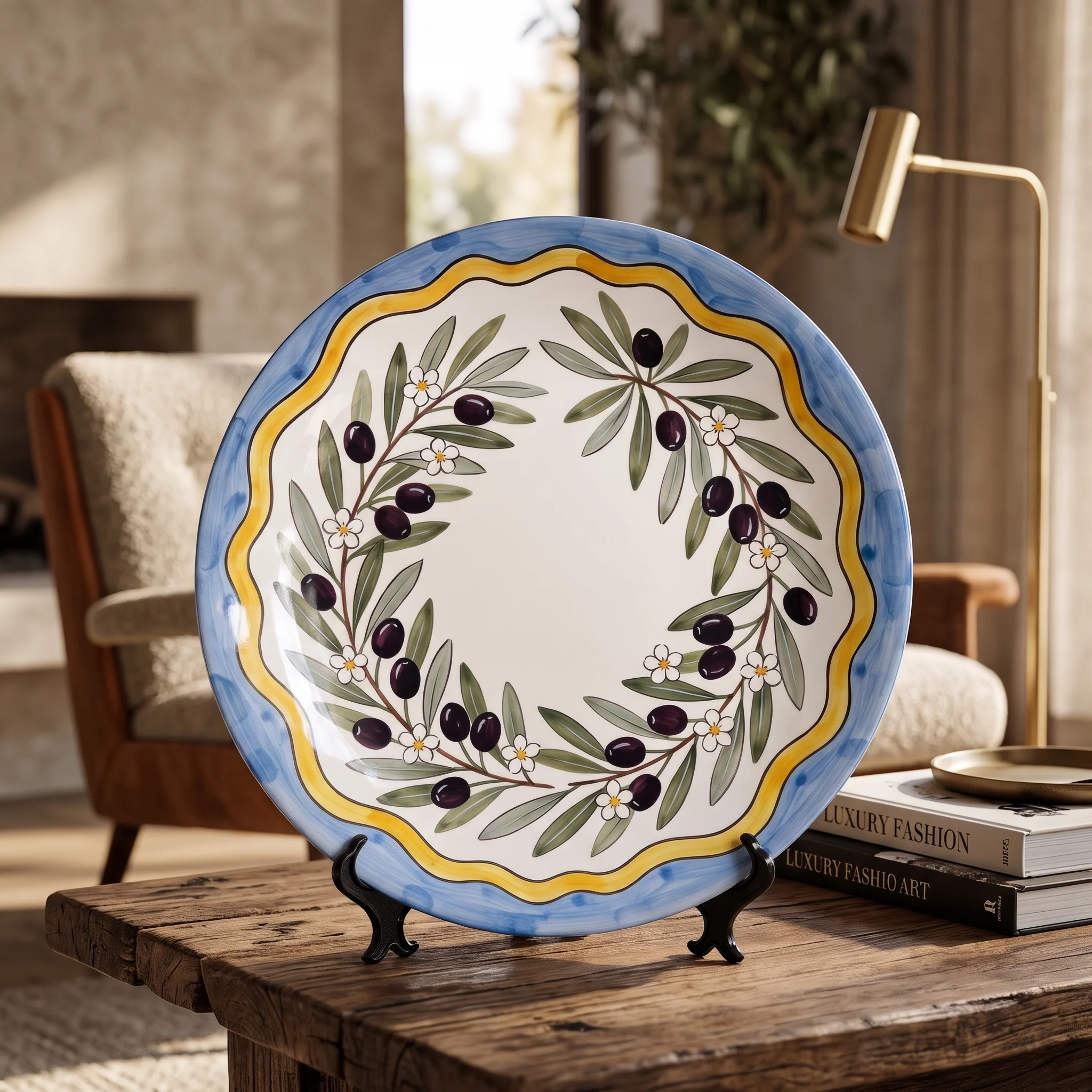 Olive Branch Decorative Display Plate Italian Countryside Aesthetic Tabletop Centerpiece Home Accent - Image 4