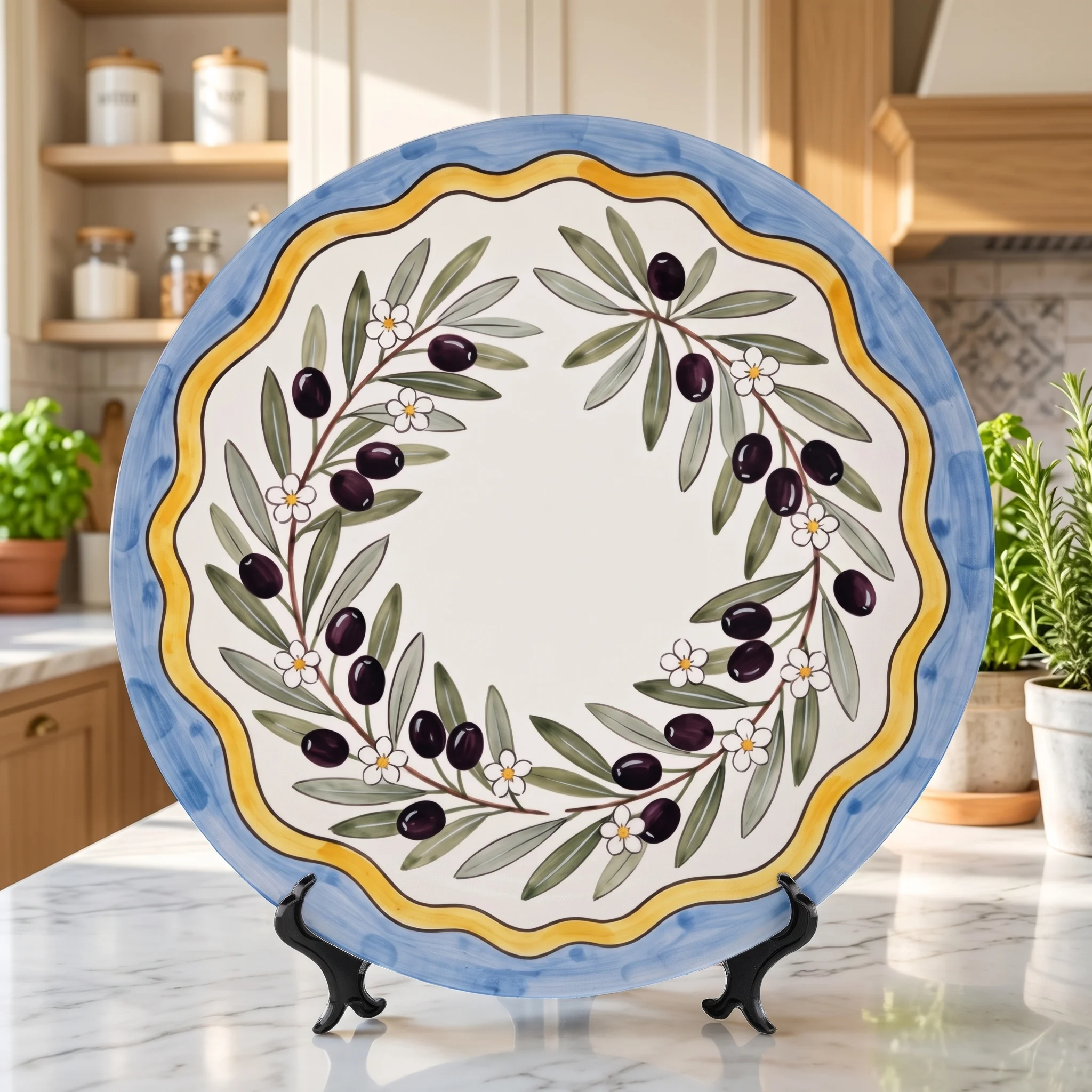 Olive Branch Decorative Display Plate Italian Countryside Aesthetic Tabletop Centerpiece Home Accent - Image 2