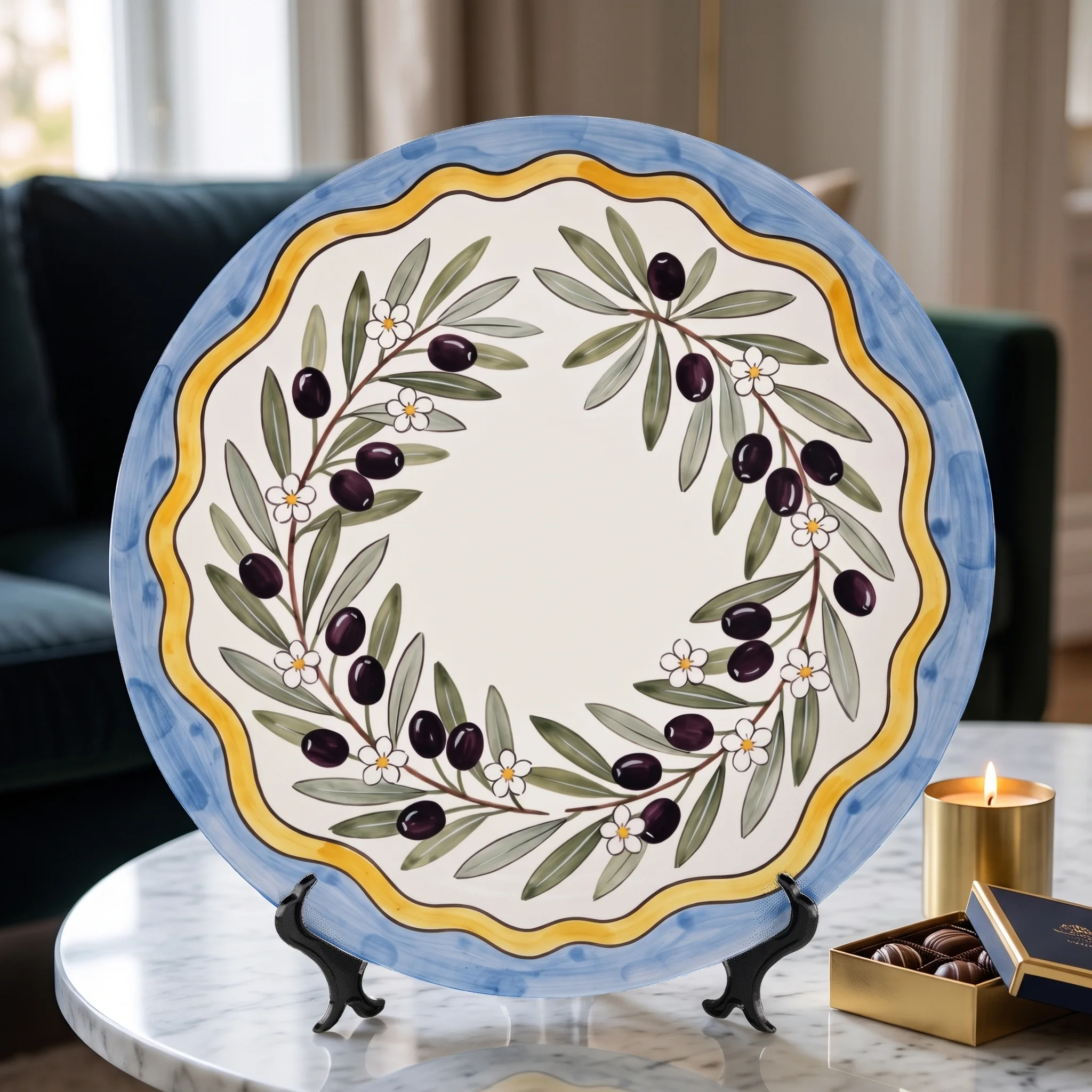 Olive Branch Decorative Display Plate Italian Countryside Aesthetic Tabletop Centerpiece Home Accent - Image 12