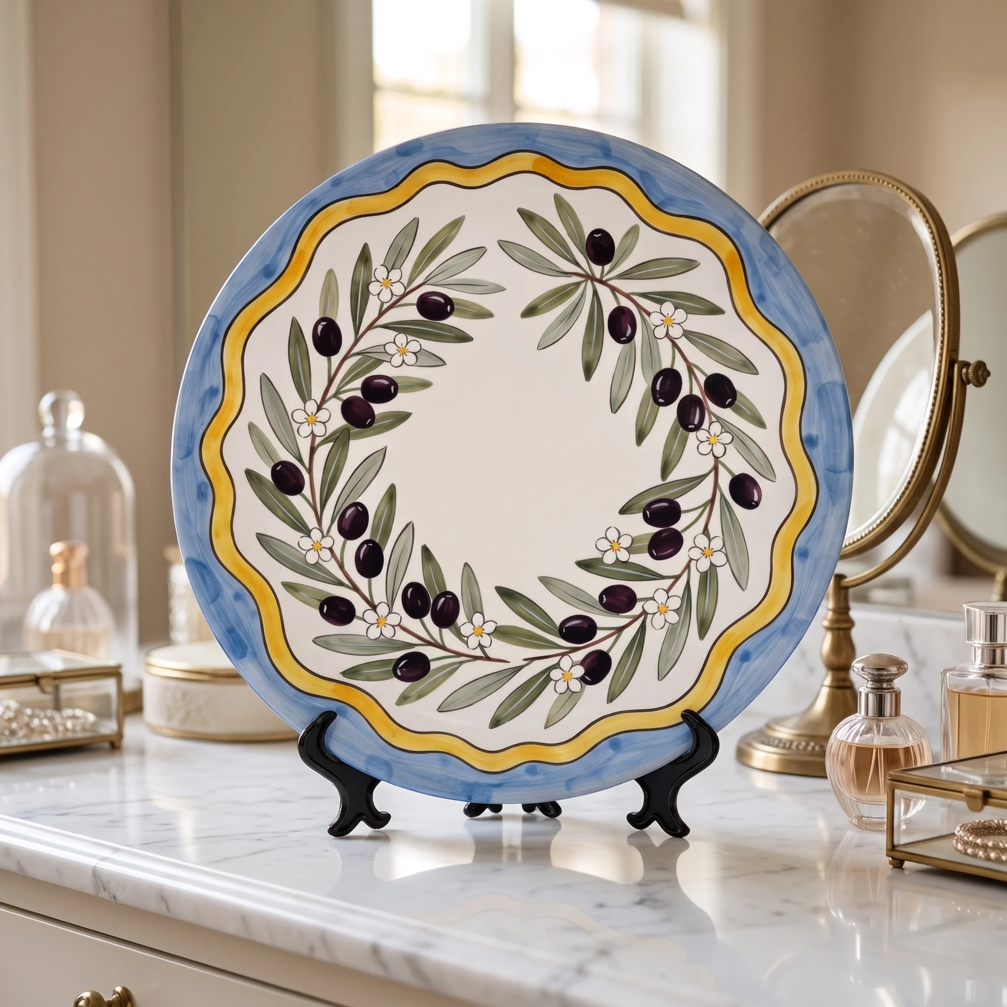 Olive Branch Decorative Display Plate Italian Countryside Aesthetic Tabletop Centerpiece Home Accent - Image 11