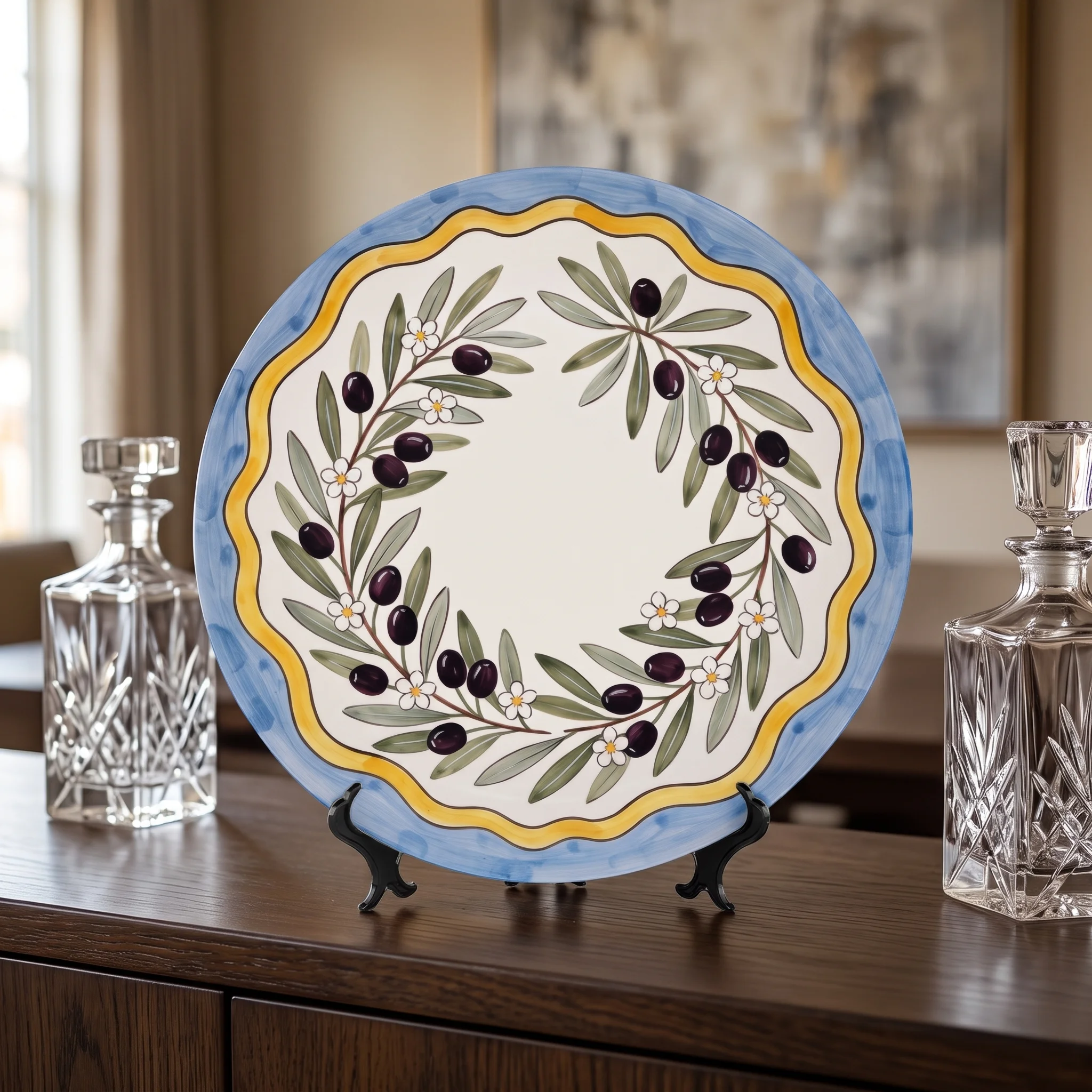 Olive Branch Decorative Display Plate Italian Countryside Aesthetic Tabletop Centerpiece Home Accent - Image 10