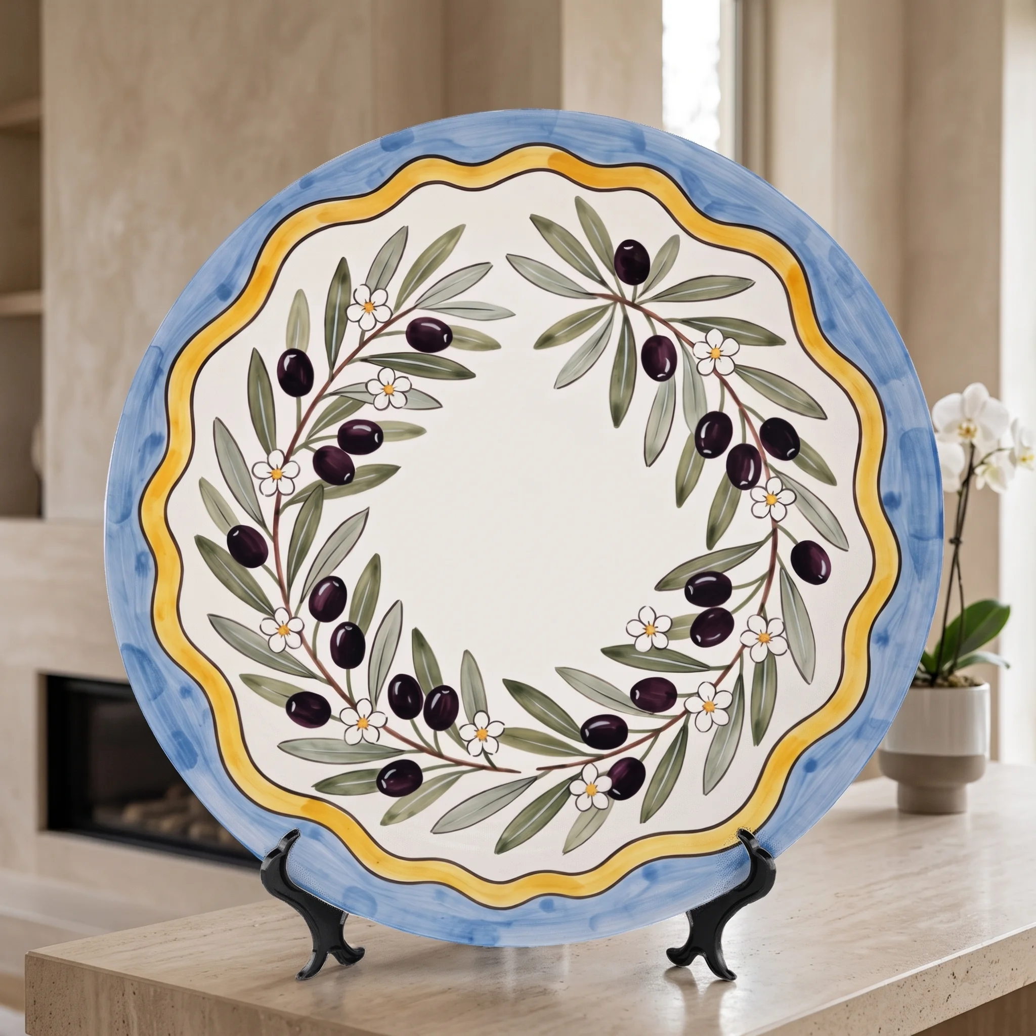 Olive Branch Decorative Display Plate Italian Countryside Aesthetic Tabletop Centerpiece Home Accent - Image 9