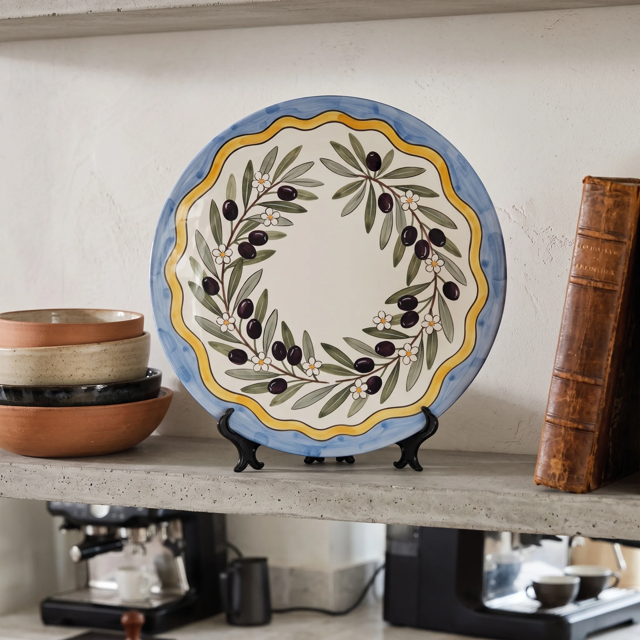 Olive Branch Decorative Display Plate Italian Countryside Aesthetic Tabletop Centerpiece Home Accent - Image 8