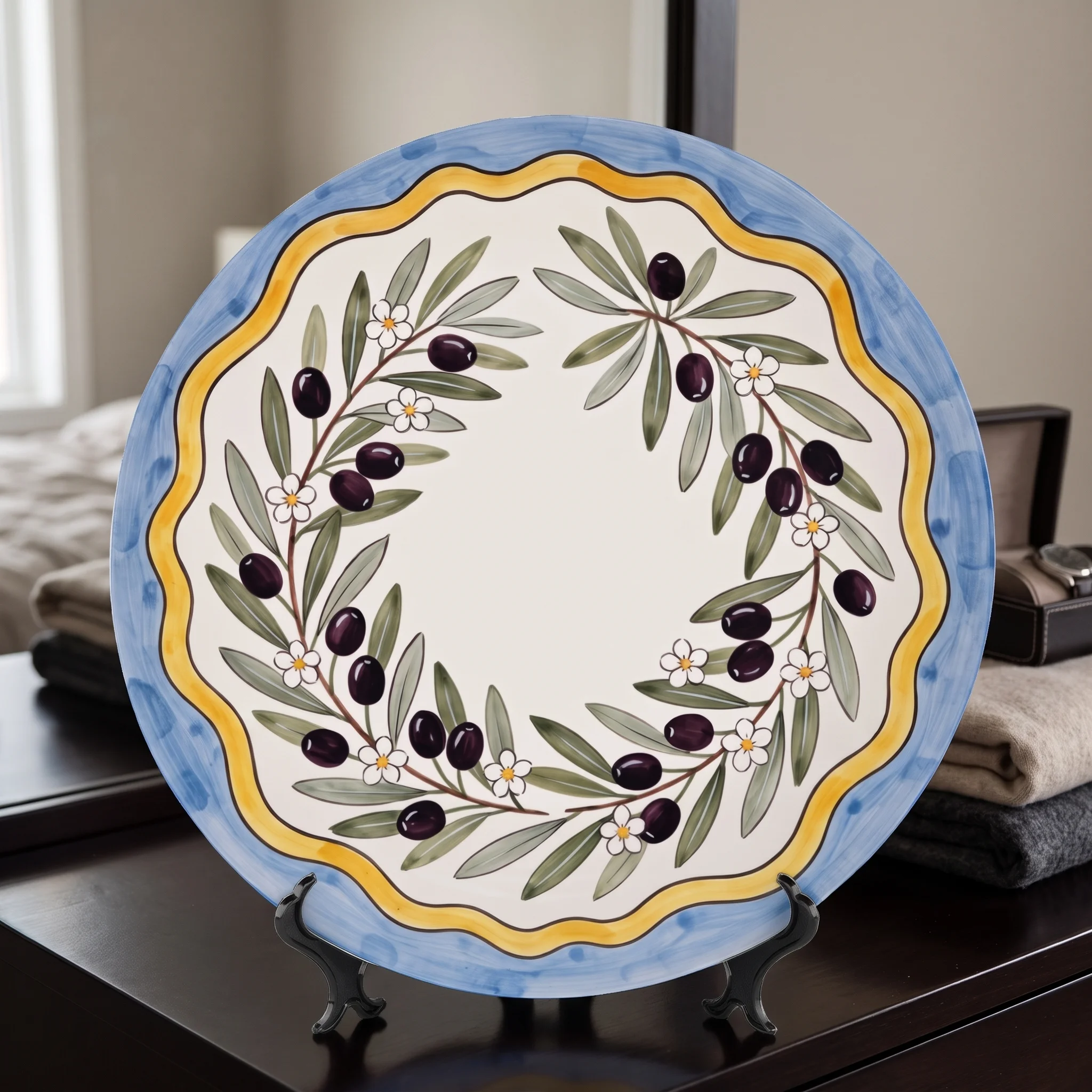 Olive Branch Decorative Display Plate Italian Countryside Aesthetic Tabletop Centerpiece Home Accent - Image 7