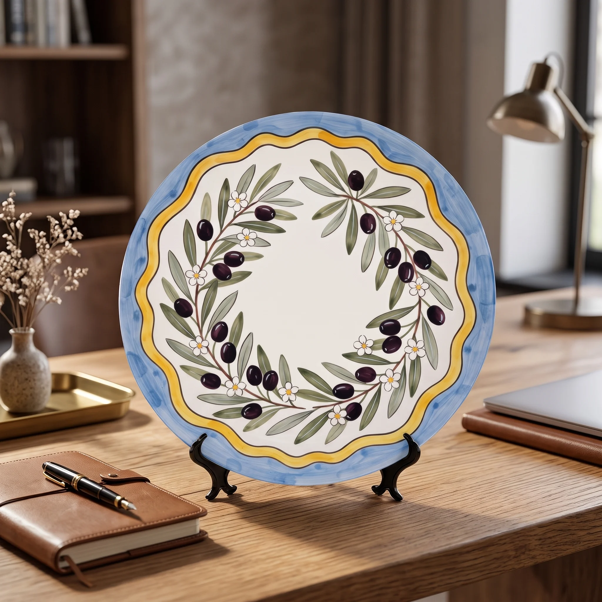 Olive Branch Decorative Display Plate Italian Countryside Aesthetic Tabletop Centerpiece Home Accent - Image 6
