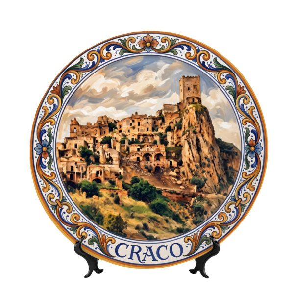 Craco Basilicata Italy Ancient Ruins Decorative Wall Plate, Italian Medieval Village Display Ceramic