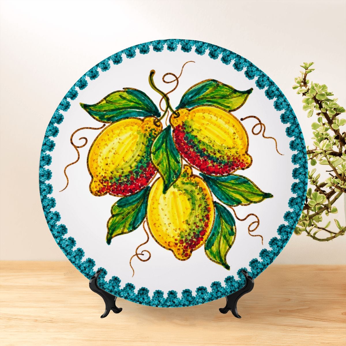 Majolica Inspired Lemon Decorative Plate Citrus Fruit Wall Hanging Home Decor Piece - Image 2
