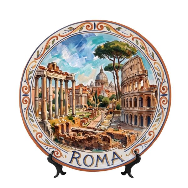 Roma Decorative Display Plate Colosseum Wall Hanging Vintage Style Italian Cityscape Art Dish